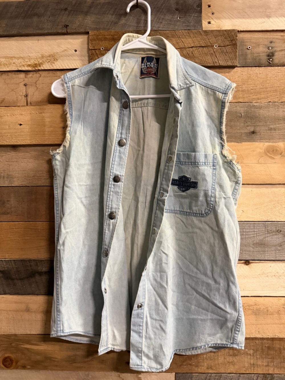 Harley-Davidson Light Blue Denim Vest with Biker Blues Patch